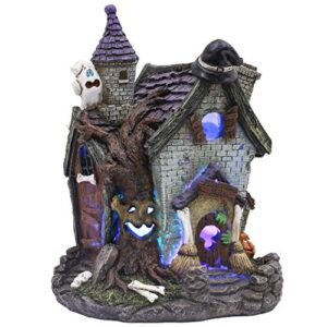 House Statue Figurine With Witch’s Hat Pumpkin